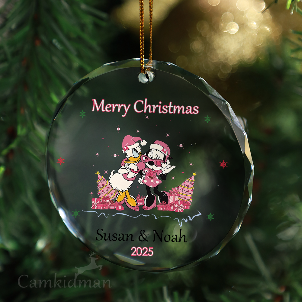 Disney Characters Dancing Holiday Keepsake Glass Christmas Ornament