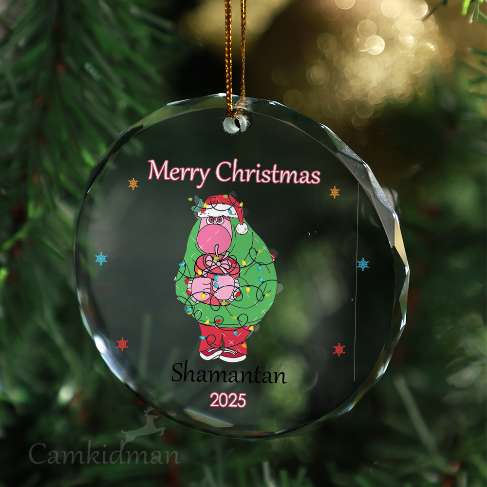Green Monster Personalized Name 2025 Glass Ornament Holiday Cartoon Keepsake
