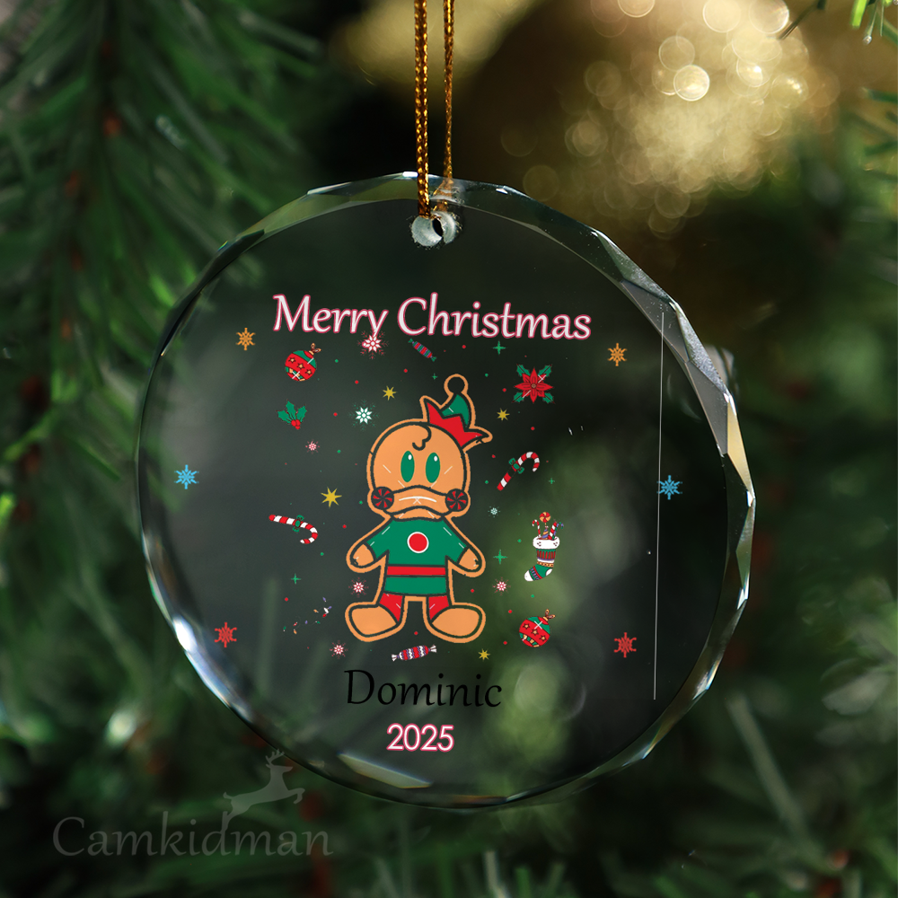 Gingerbread Soldier 2025 Cartoon Glass Christmas Ornament 2025 Personalized Name
