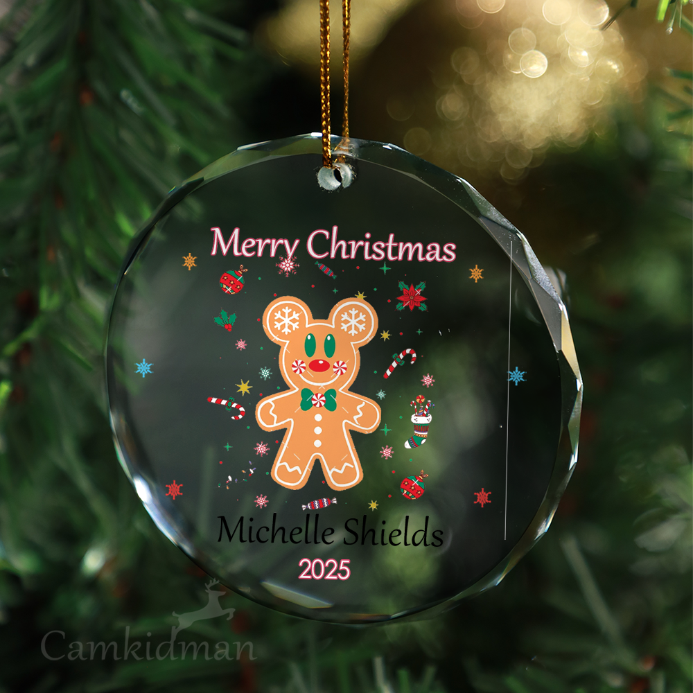 Gingerbread Reindeer 2025 Funny Holiday Cartoon Decoration Glass Christmas Ornament