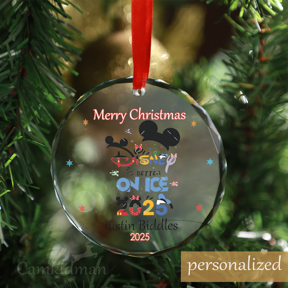 Personalized Name Disney On Ice Mickey 2025 Christmas Glass Ornament tree
