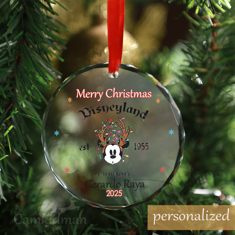 Personalized Name Disneyland Castle 2025 Christmas Glass Ornament 