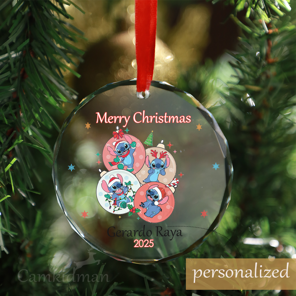 Personalized Name Disney Characters Baubles 2025 Christmas Glass Ornament 