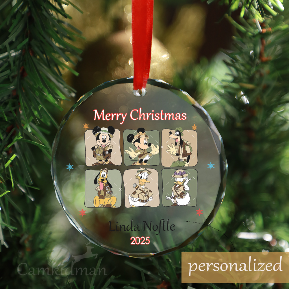 Personalized Name Disney Character Blocks 2025 Christmas Glass Ornament gifts