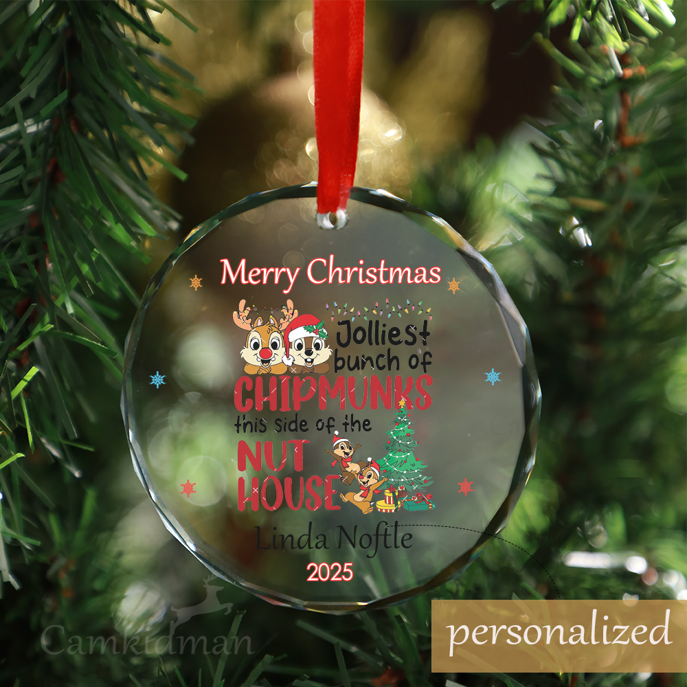 Personalized Name Chipmunks Nut House 2025 Christmas Glass Ornament gifts