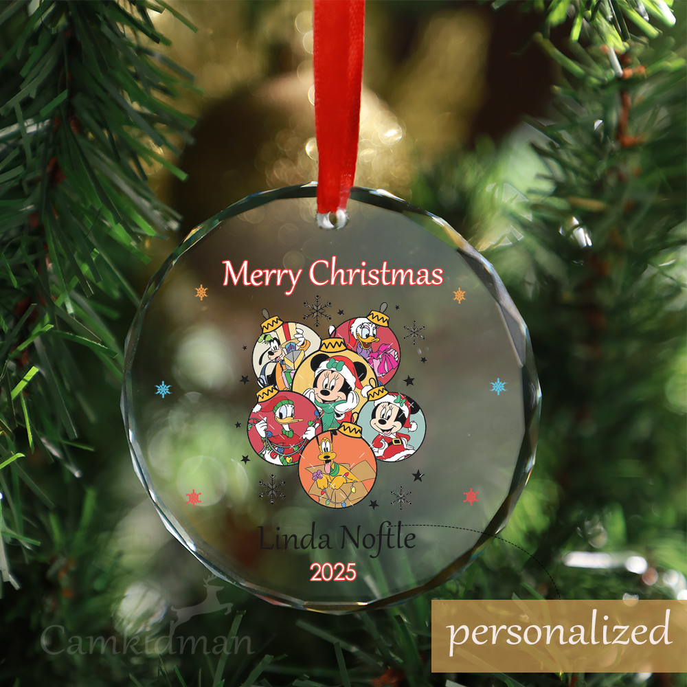 Personalized Name Disney Character Baubles 2025 Christmas Glass Ornament gifts family