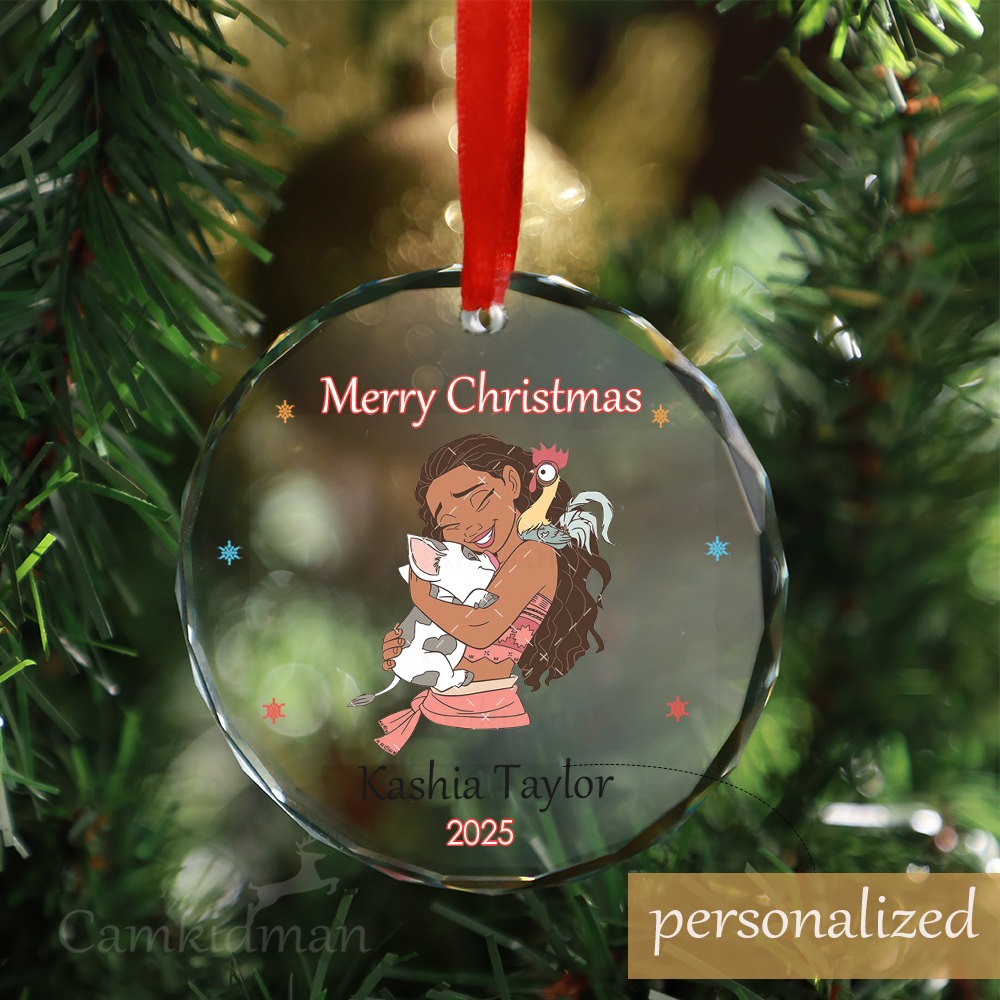 Personalized Name Disney Princess Christmas 2025 Christmas Glass Ornament tree