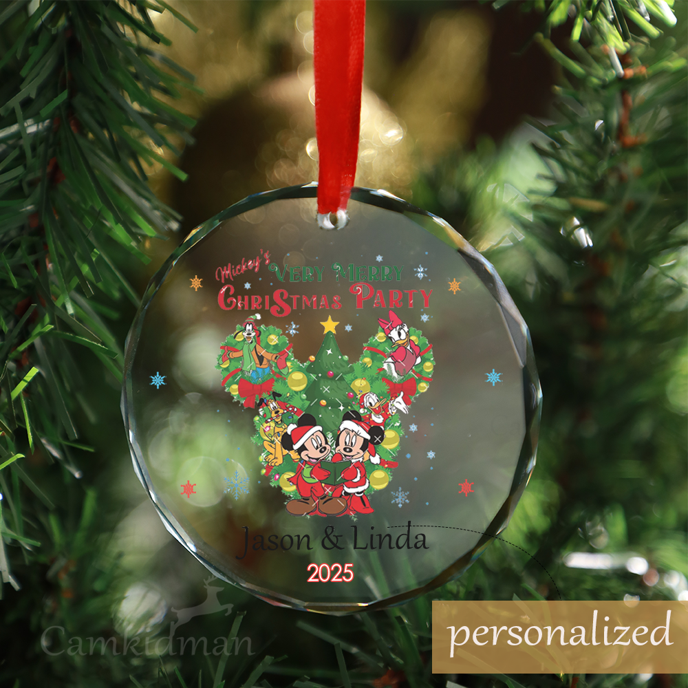 Personalized Name Disney Christmas Party 2025 Christmas Glass Ornament gifts family