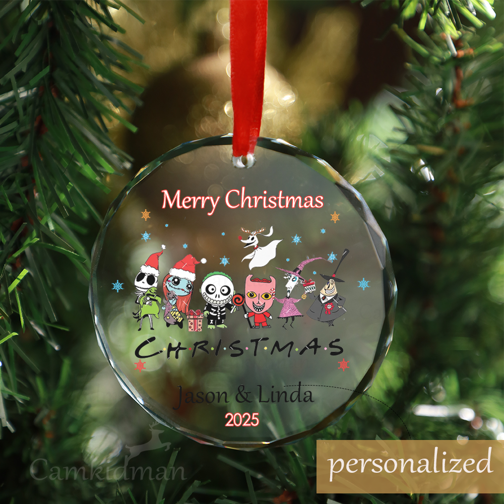 Personalized Name Disney Character Christmas Group 2025 Christmas Glass Ornament gifts
