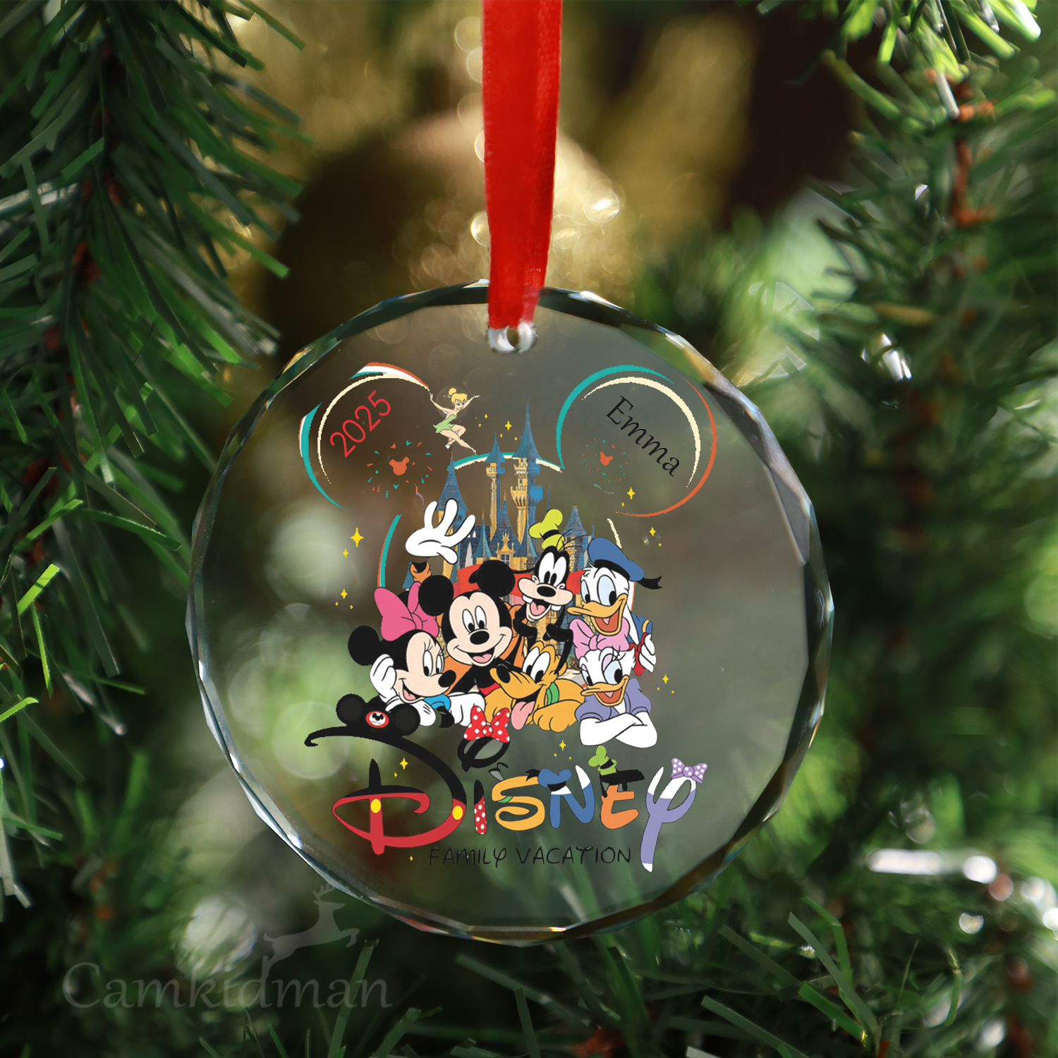 Personalized Name Disney Family Vacation 2025 Christmas Glass Ornament gifts family
