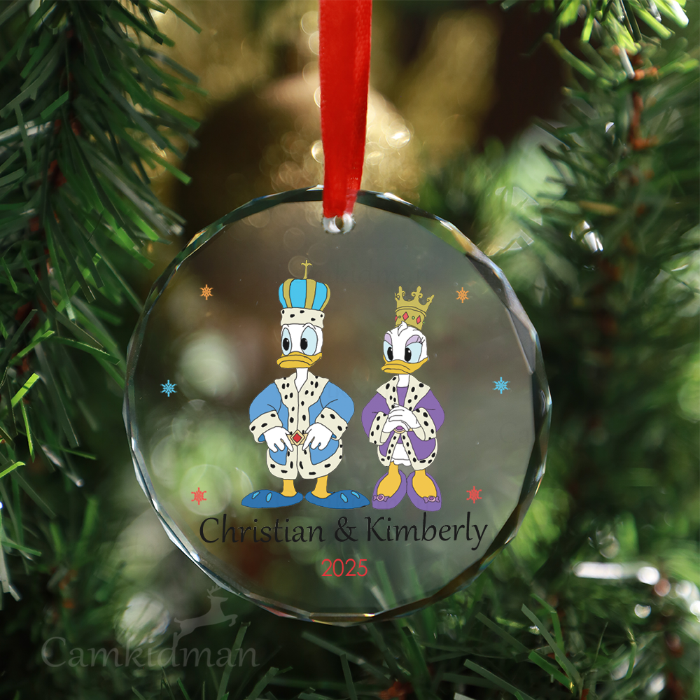 Personalized Name Disney Royal Couple 2025 Christmas Glass Ornament gifts kids