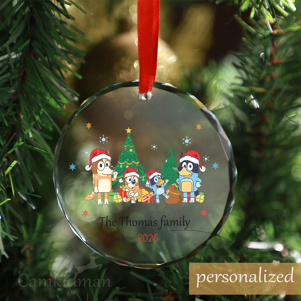 Personalized Name Bluey Family Christmas 2025 Christmas Glass Ornament gifts family