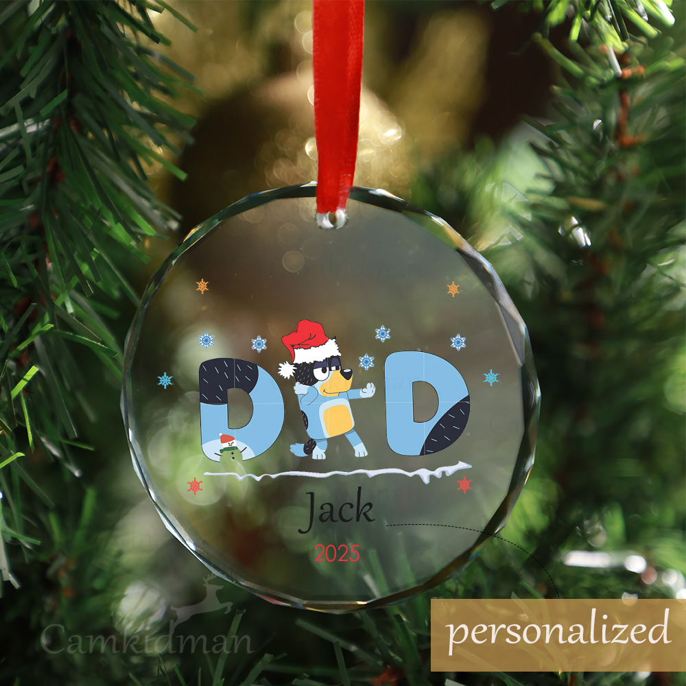 Personalized Name Bluey Dad Glass Ornament 2025 Christmas Glass Ornament tree