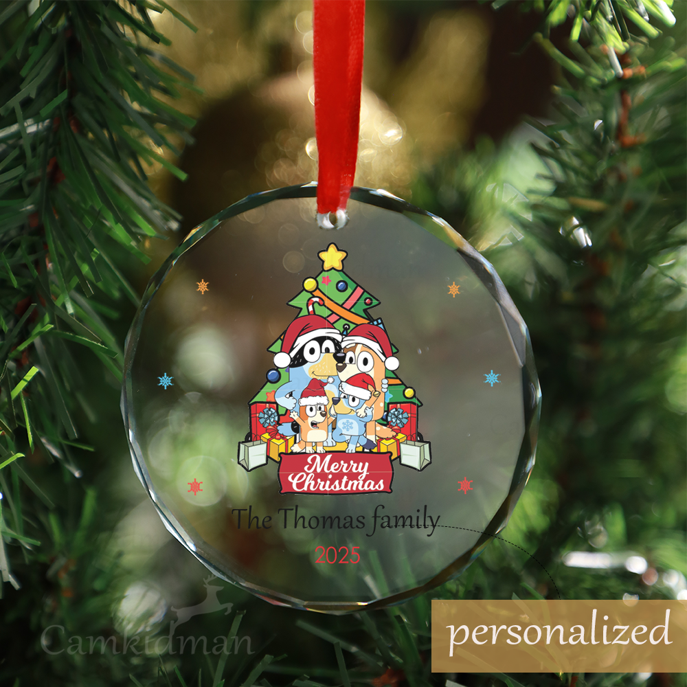 Personalized Name Bluey Family Christmas Tree 2025 Christmas Glass Ornament gifts family