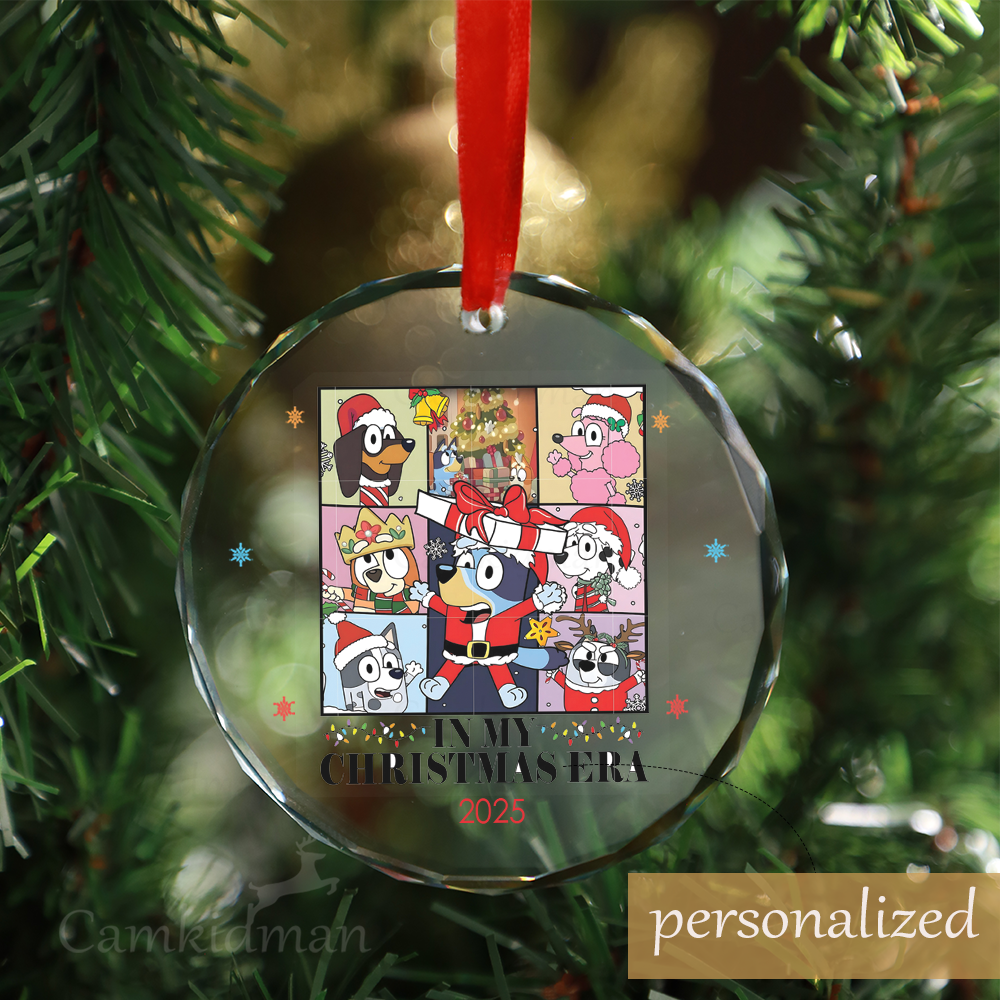 Personalized Name Bluey Christmas Era 2025 Christmas Glass Ornament tree