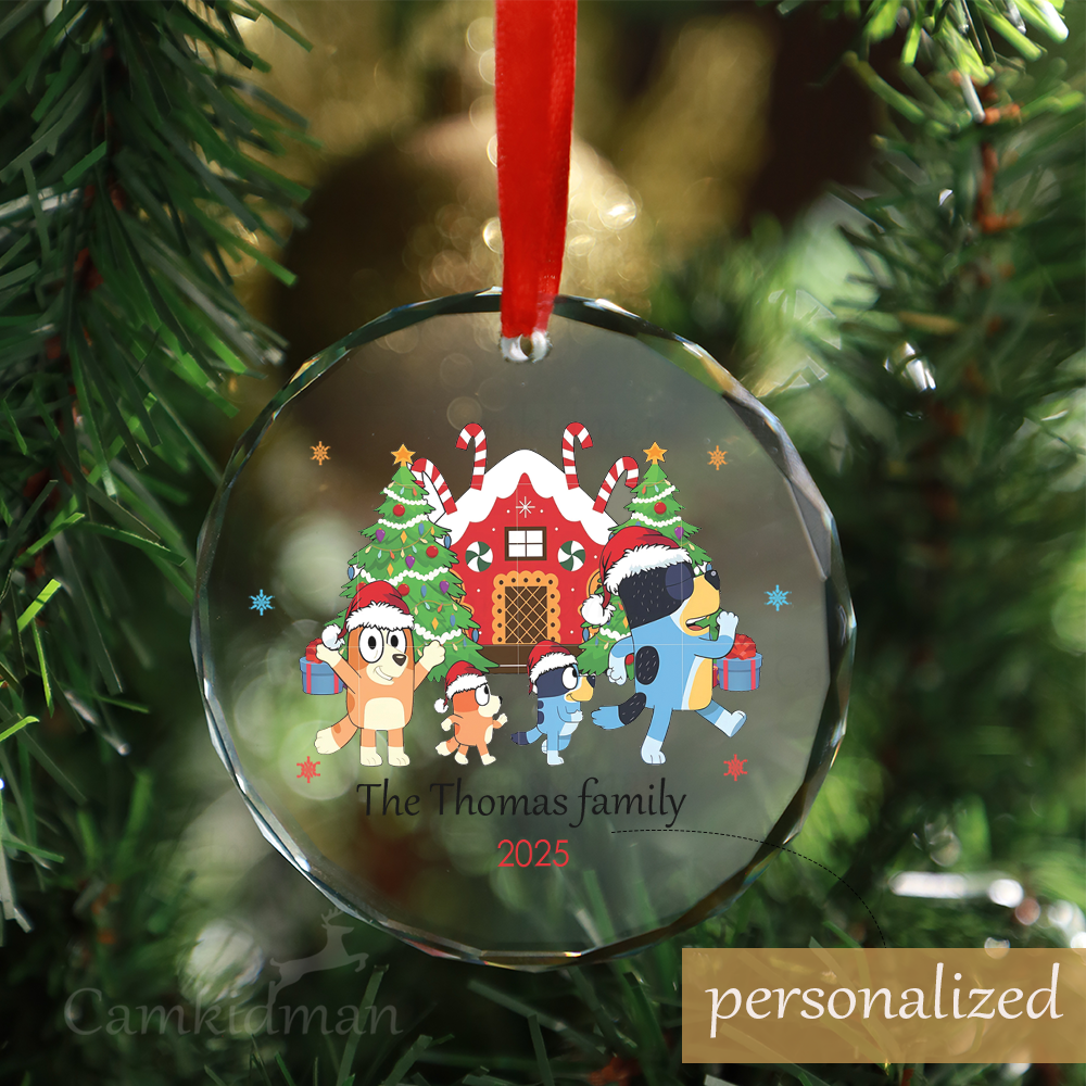 Personalized Name Bluey House Christmas 2025 Christmas Glass Ornament gifts kids