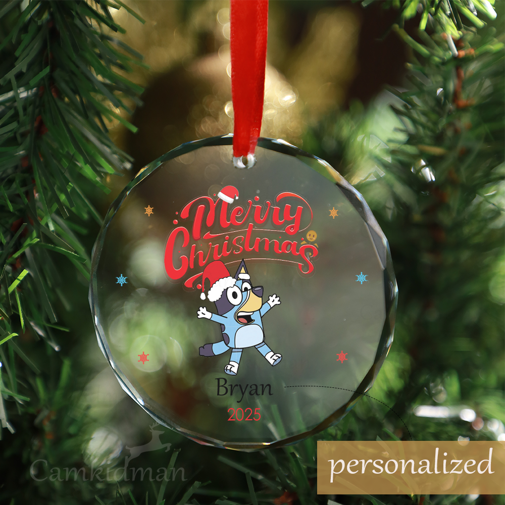Personalized Name Bluey 2025 children's gifts Christmas Glass Ornament gifts kids