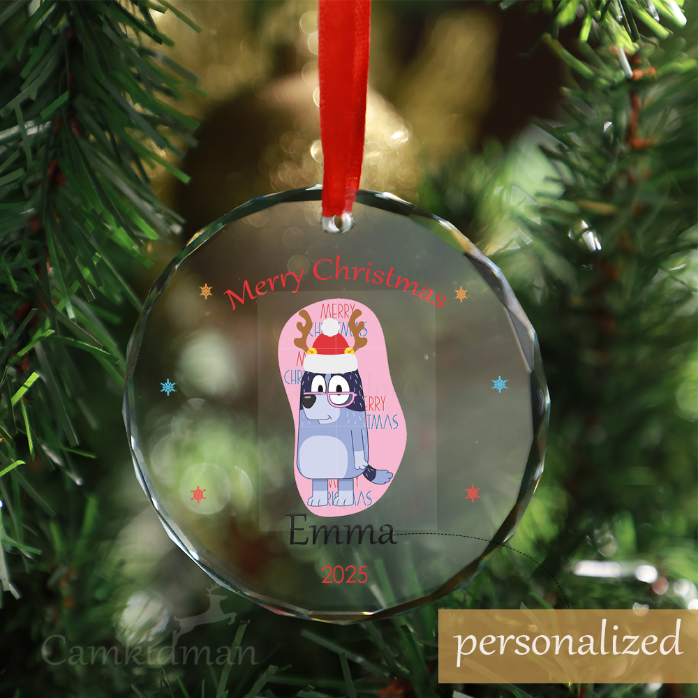 Personalized Name Bluey Couple Christmas Tree 2025 Christmas Glass Ornament tree