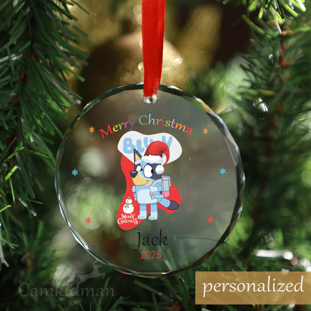 Personalized Name Bluey Stocking Christmas 2025 Christmas Glass Ornament gifts family