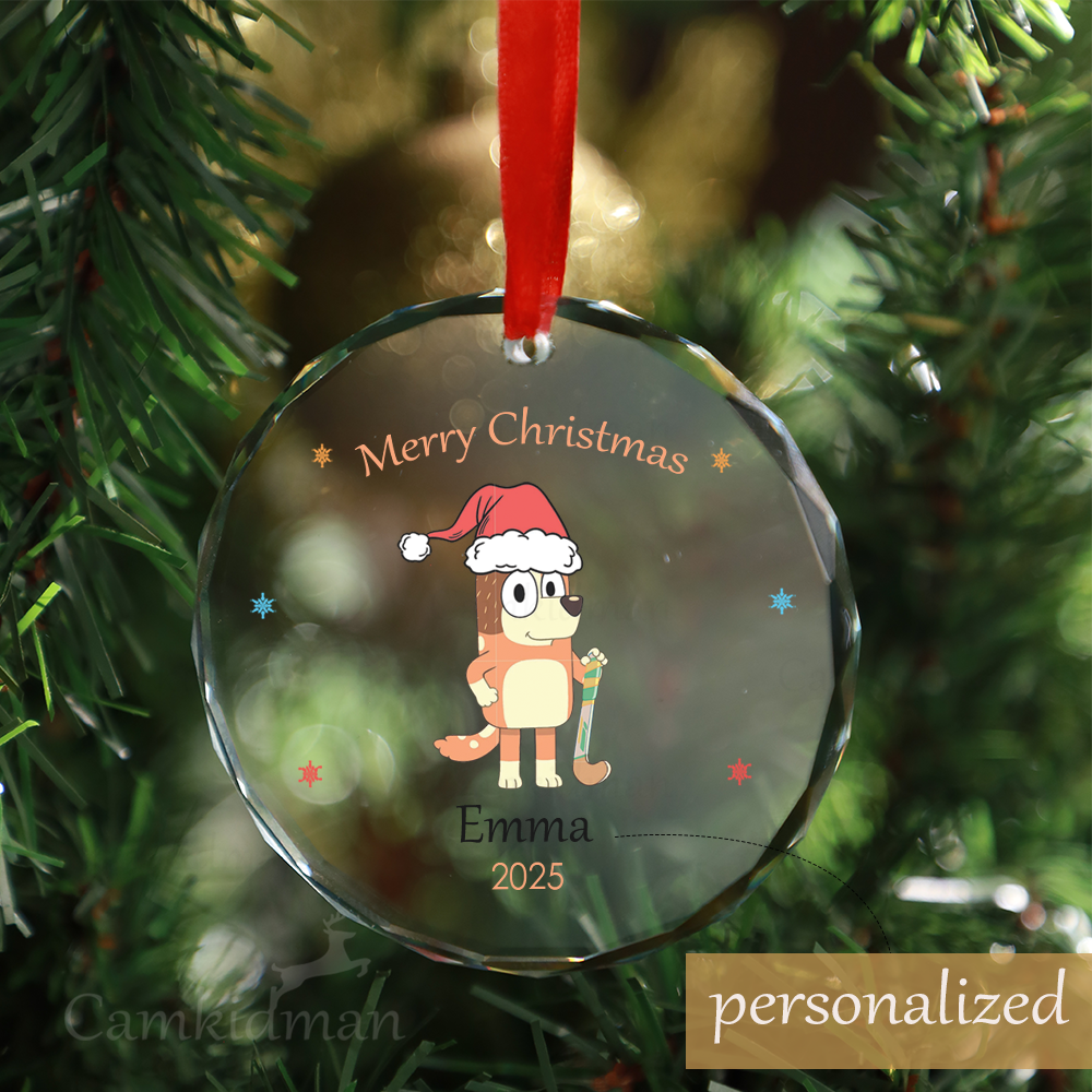 Personalized Name Bingo Bluey mom Christmas Glass Ornament tree