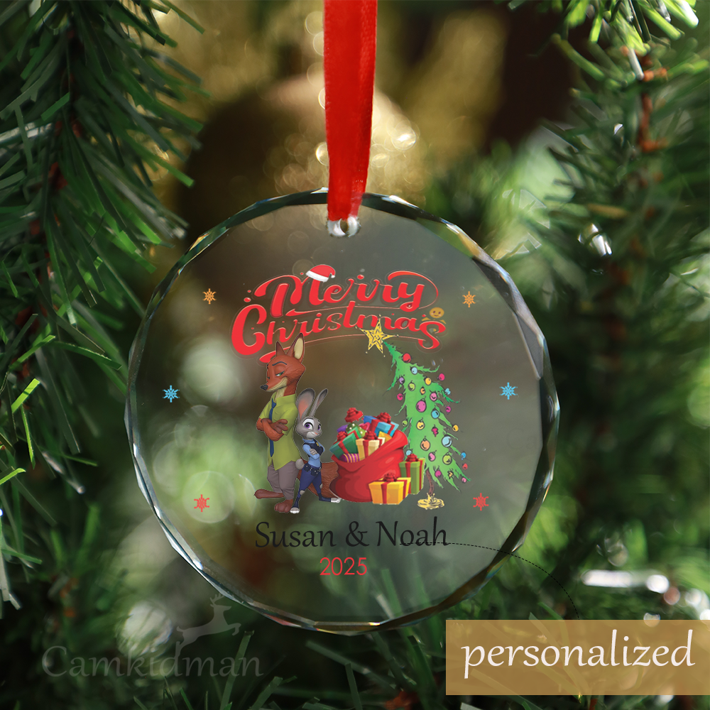 Personalized Name Couple Decorating Christmas Tree Christmas Glass Ornament tree