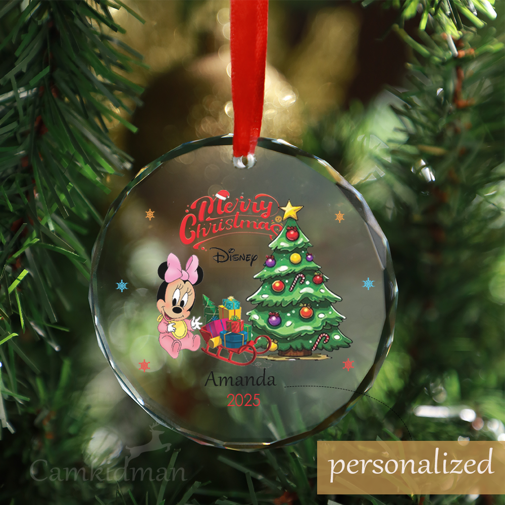Personalized Name Disney Minnie Christmas Tree 2025 Glass Holiday Ornament