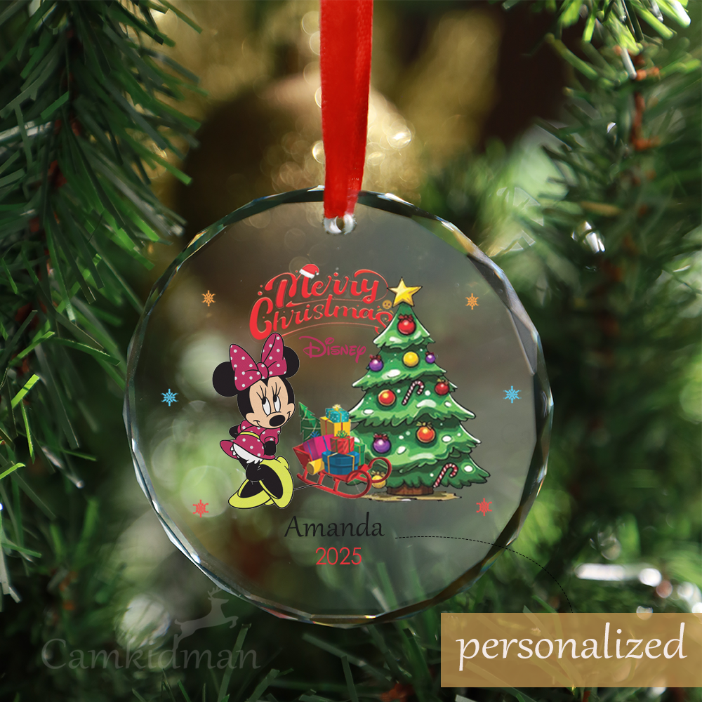 Personalized Name Disney Minnie Christmas Tree 2025 Glass Ornament
