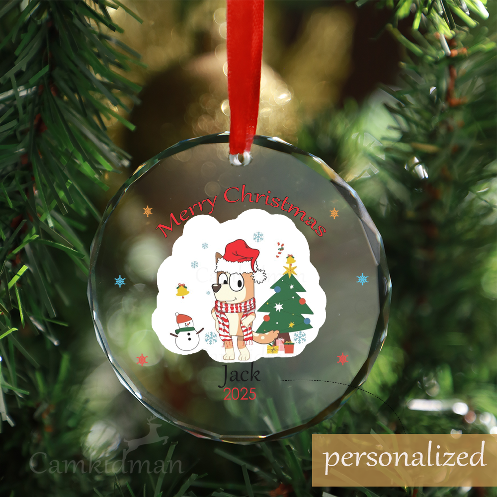Personalized Name Bingo Character with Snowman and Tree 2025 Glass Christmas Ornament