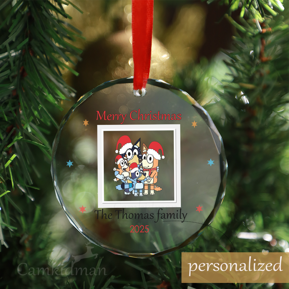 Personalized Name Bluey Family Group Christmas 2025 Glass Glass Ornament Tree Decoration