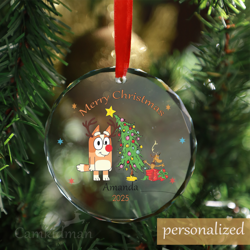 Personalized Name Bingo Cartoon Family Holiday 2025 Glass Christmas Ornament 
