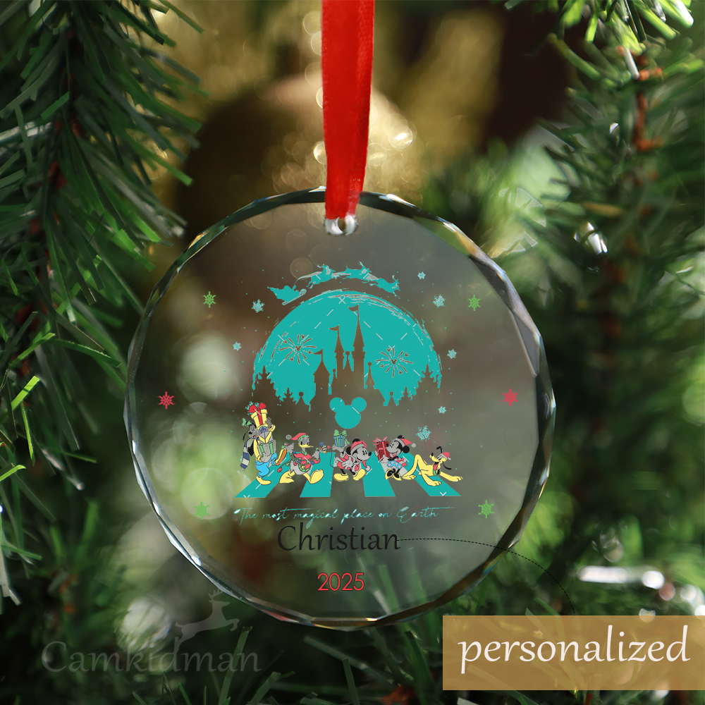 Personalized Name Disney Castle Magic Holiday Keepsake 2025 Glass Round Christmas Glass Ornament gifts family