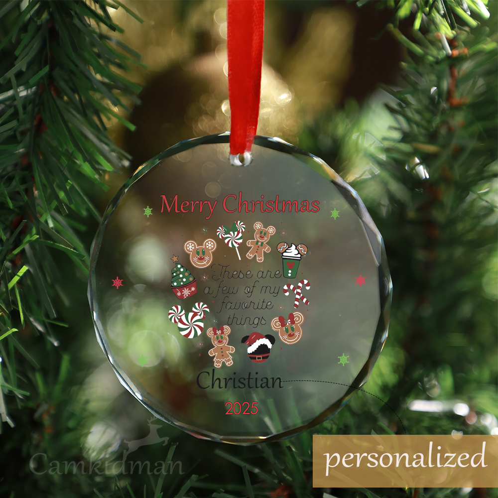 Personalized Name Disney Mickey and Friends Christmas Cookies 2025 Glass Round Ornament