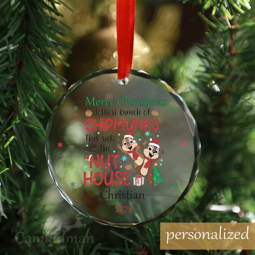 Personalized Name Disney Chipmunks Nut House Quote 2025 Glass Round Ornament