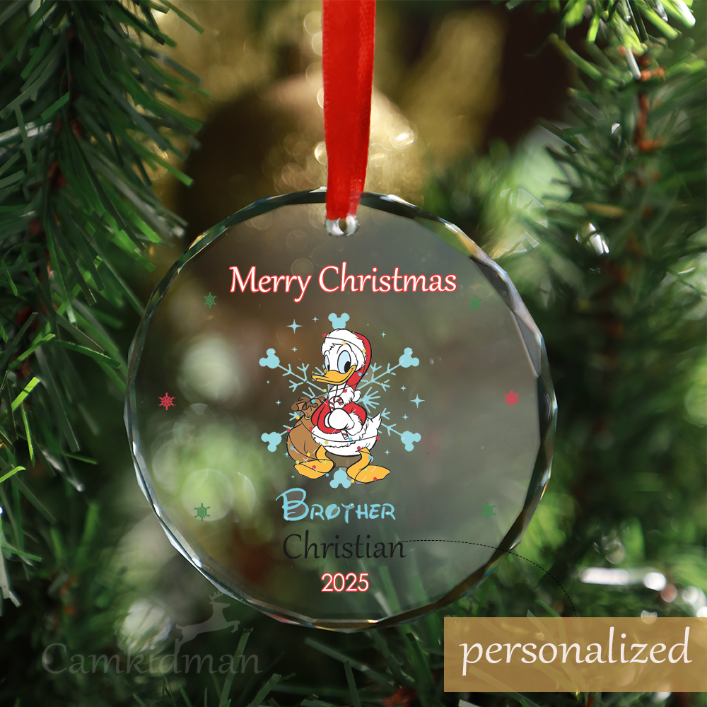 Personalized Name Disney Donald Duck Brother 2025 Glass Christmas Ornament Decoration