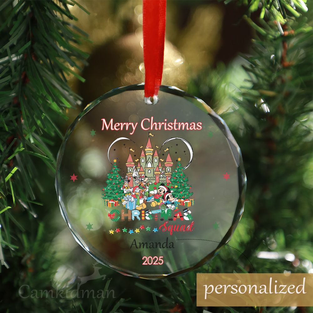 Personalized Name Disney Mickey & Friends Group Glass Ornament 2025  Glass Christmas Decoration