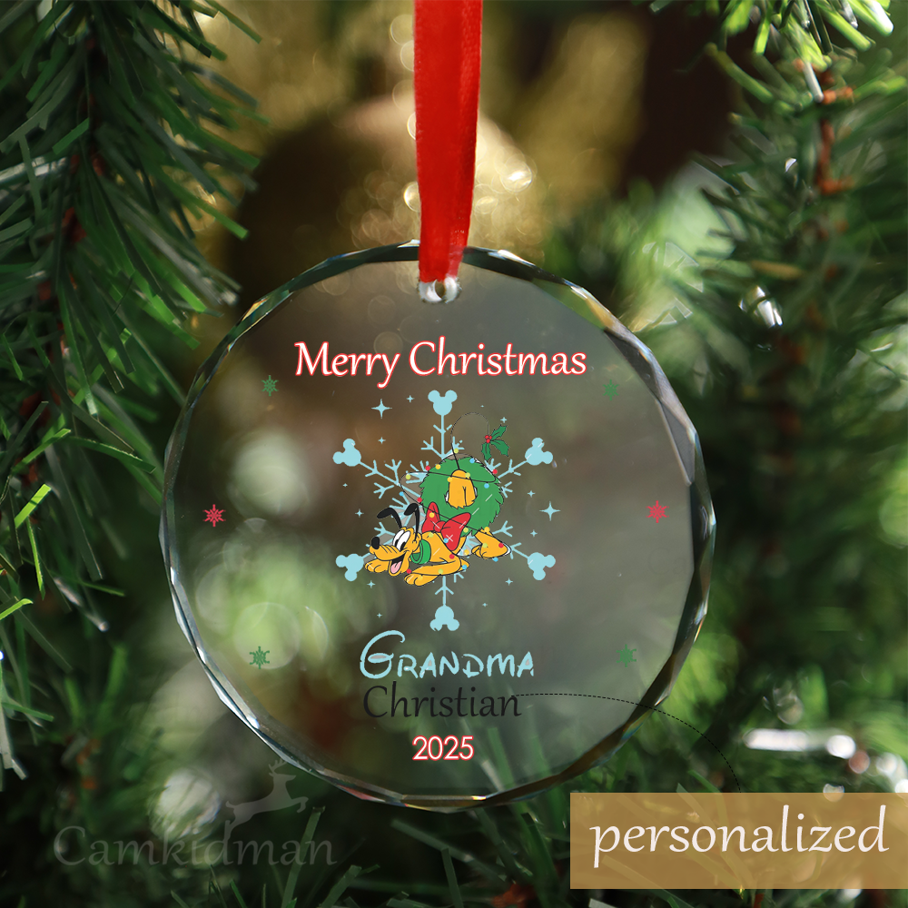 Personalized Name Disney Characters Grandma 2025 Glass Holiday Glass Ornament Keepsake