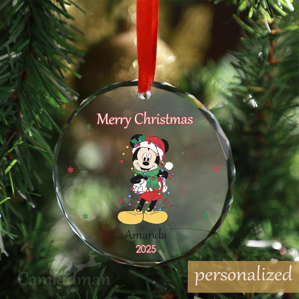 Personalized Name Disney Mickey Minnie Donald Holiday Party Glass Ornament 2025  Glass Decoration