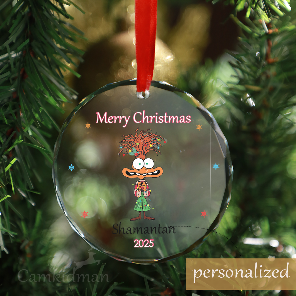 Personalized Name Crazy Eyed Character Glass Ornament 2025 Quirky Christmas Holiday Decoration