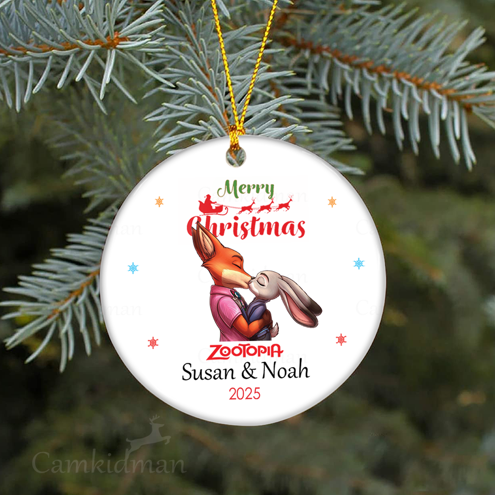  Zootopia Fox And Bunny Round Holiday Decor 2025 Ceramic Christmas Ornament