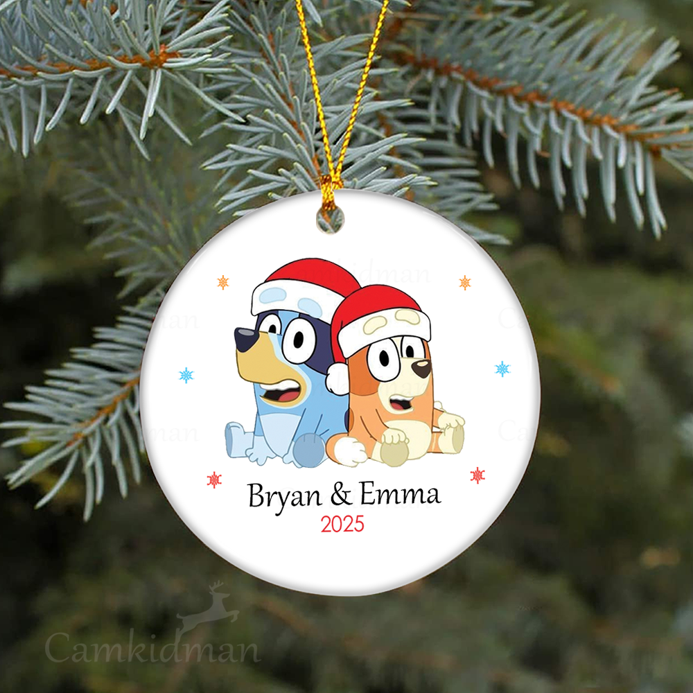 2025 Bluey and Bingo Ceramic Christmas Ornament 2025 Personalized Name Holiday Decoration