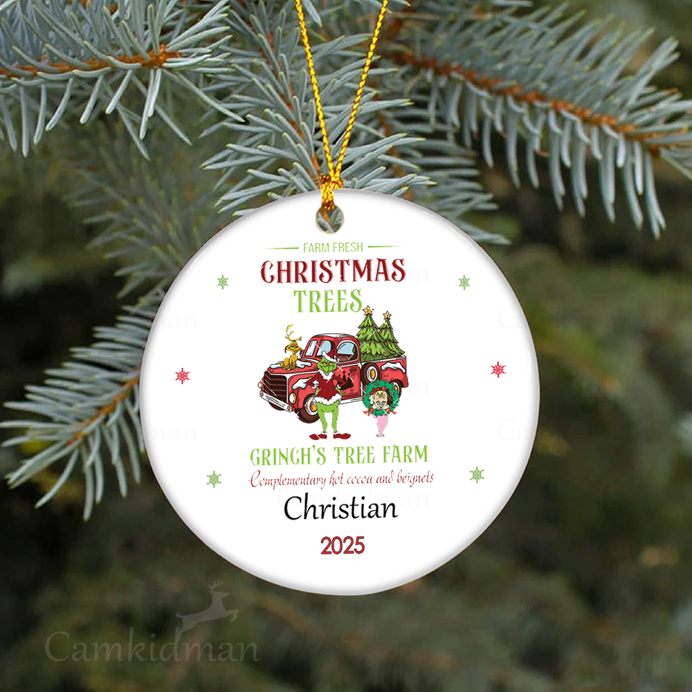  Grinch Tree Farm Round Holiday Decor 2025 Ceramic Christmas Ornament