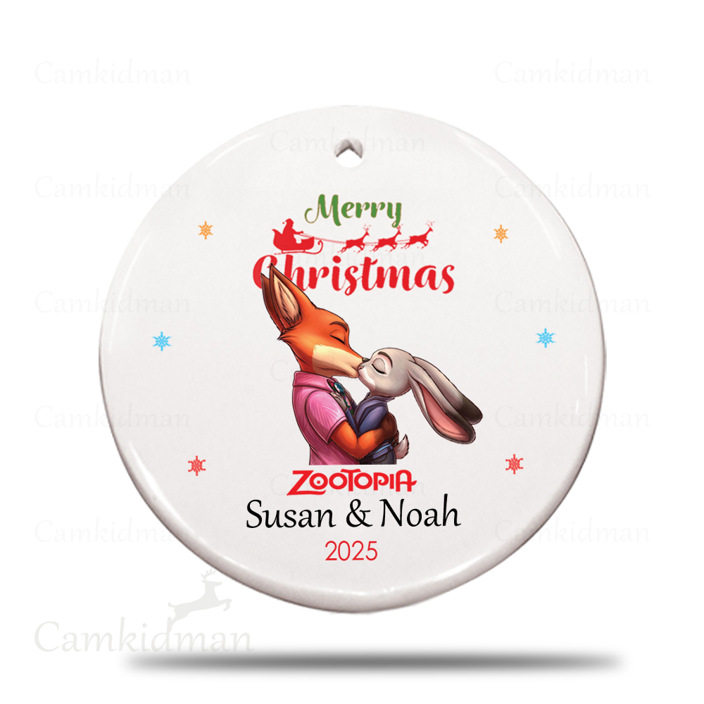  Zootopia Fox And Bunny Round Holiday Decor 2025 Ceramic Christmas Ornament