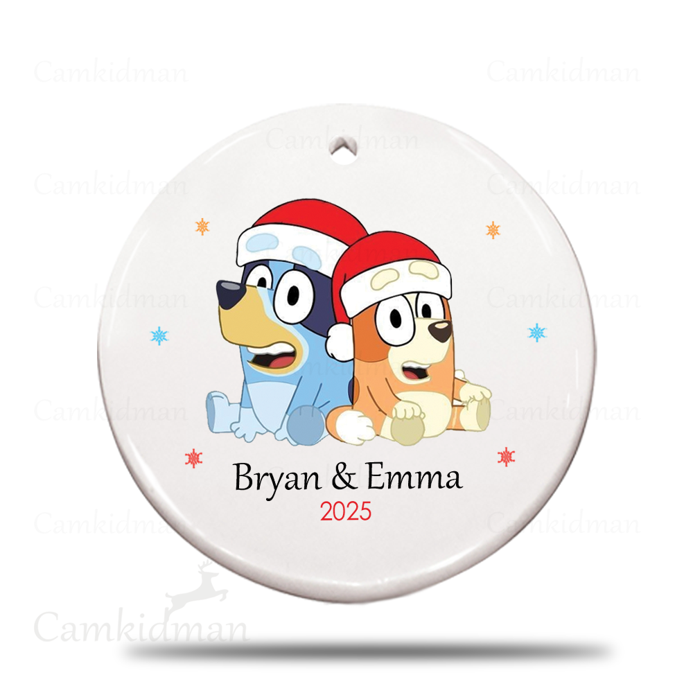 2025 Bluey and Bingo Ceramic Christmas Ornament 2025 Custome Name Holiday Decoration
