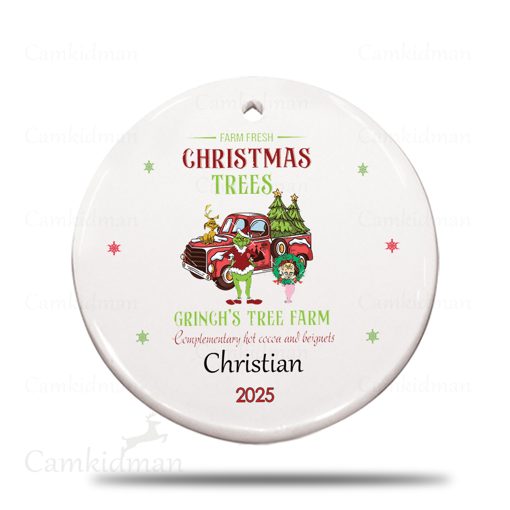  Grinch Tree Farm Round Holiday Decor 2025 Ceramic Christmas Ornament