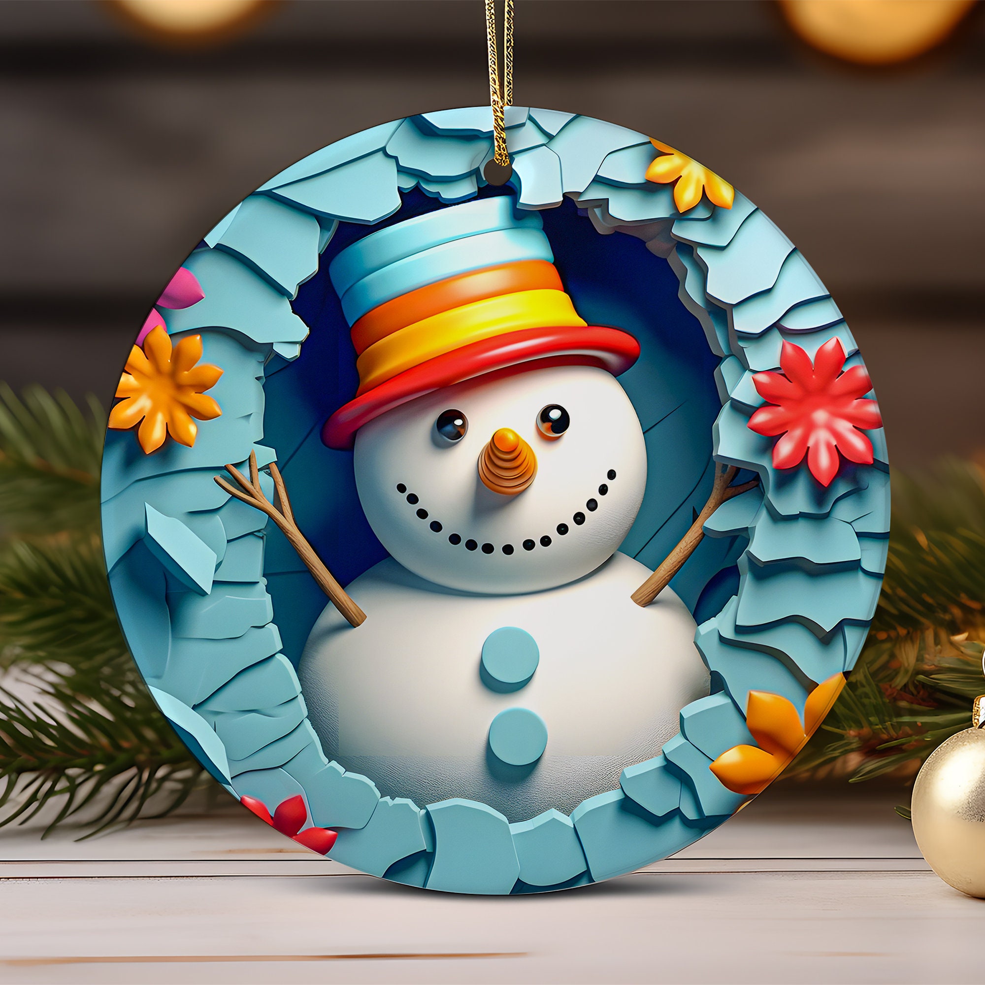 3D Snowman Christmas Ornament  Sublimation  3D Christmas Round Ornament  