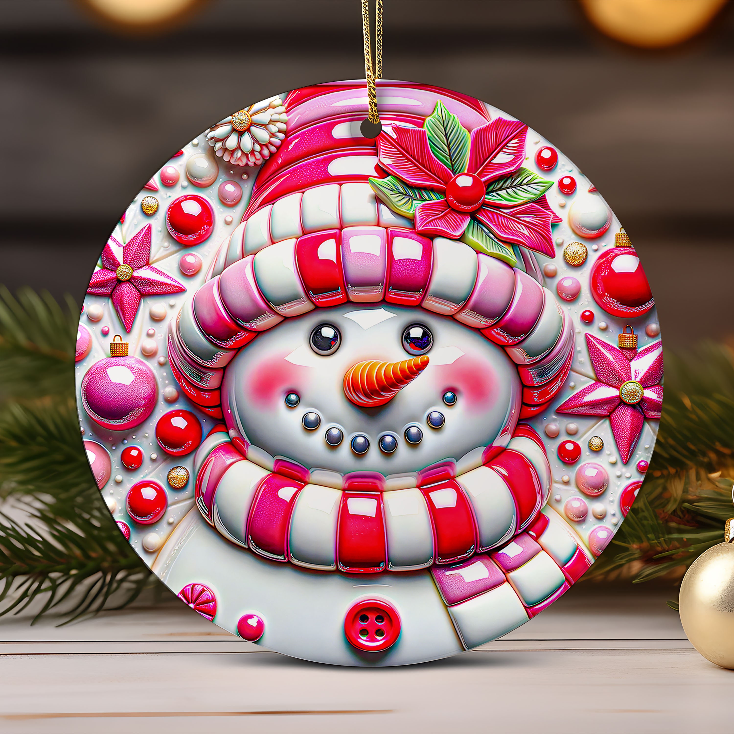 3D Snowman Christmas Ornament  Sublimation  Cute 3D Christmas Round Ornament  