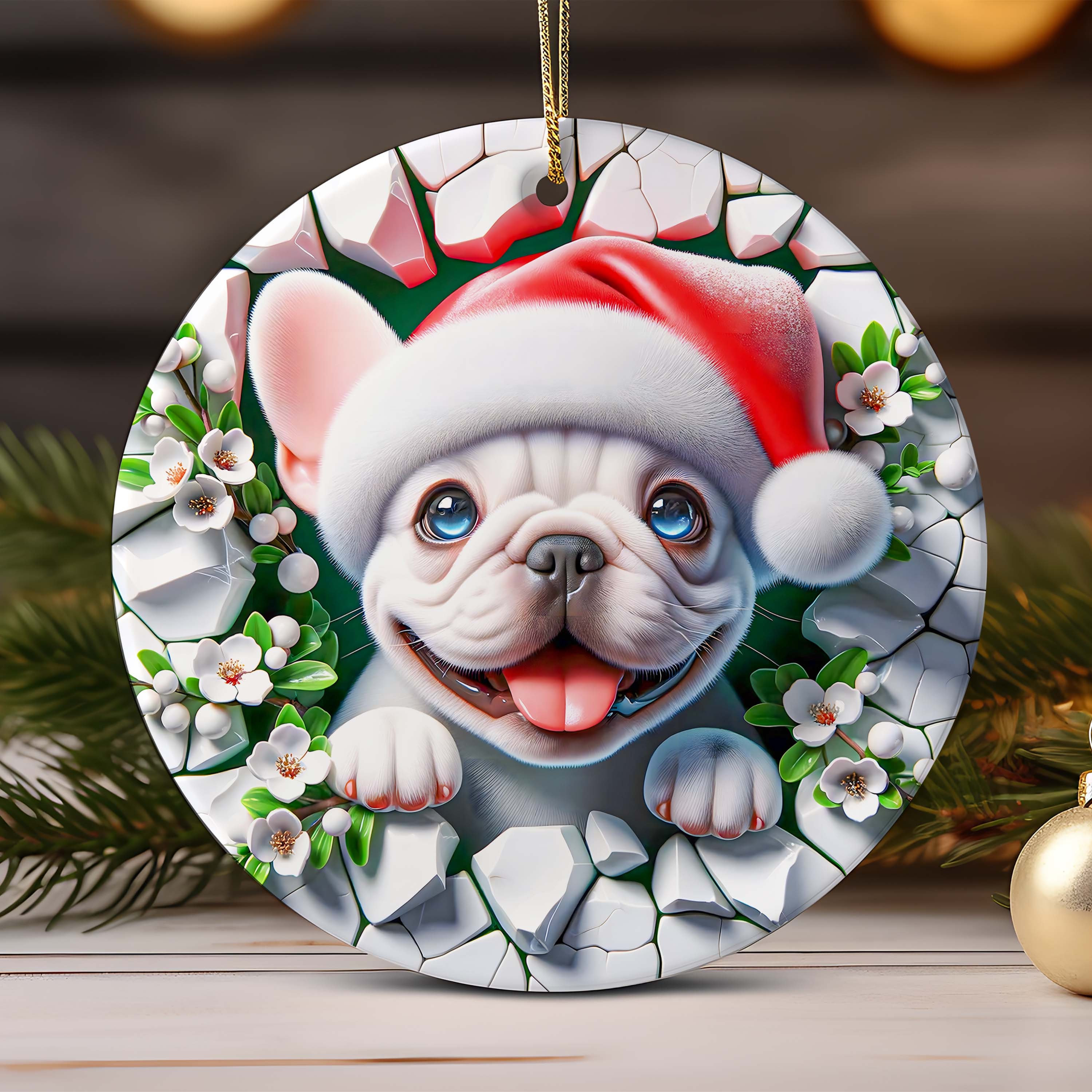 3D Dog Breeds Christmas Ornament  Sublimation , 3D Christmas Break Through Round Ornament 
