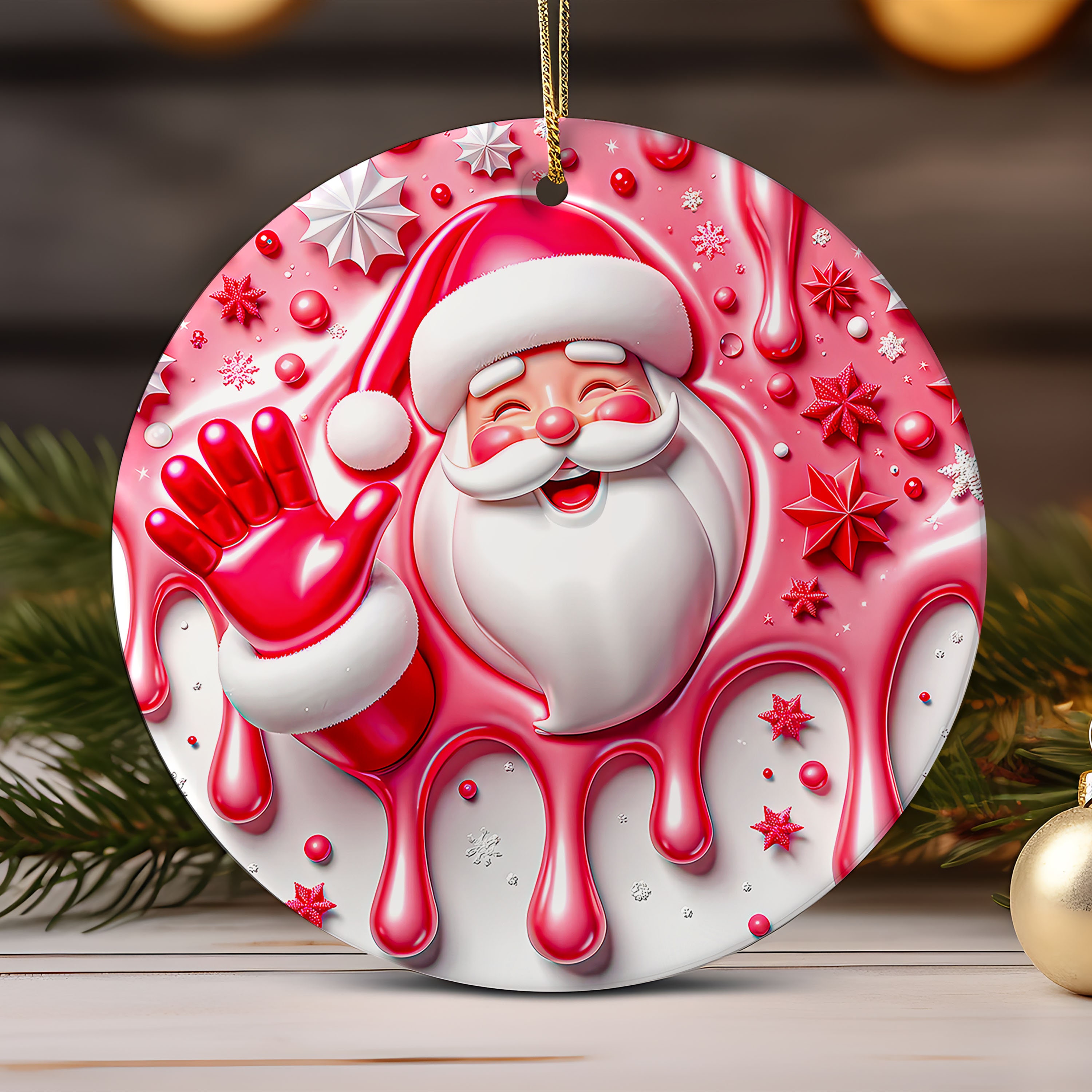 30 Cute 3D Christmas Ornament  Sublimation , 3D Santa Claus Christmas Round Ornament