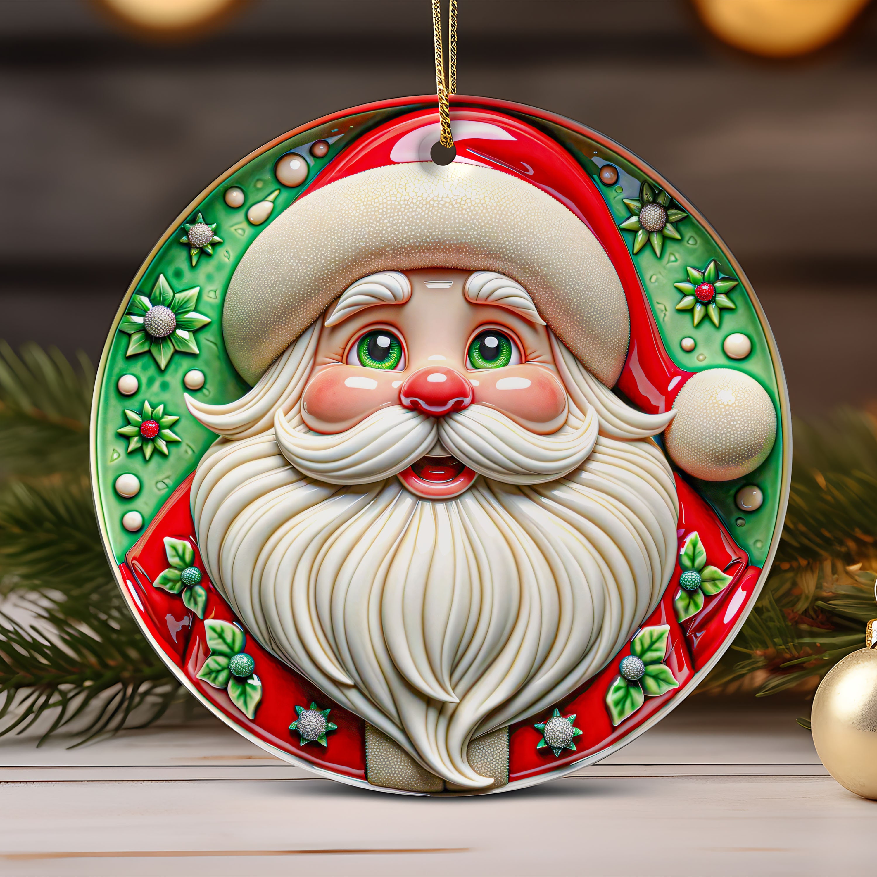 3D Cute Santa Christmas Ornament Sublimation Christmas Round Ornament Santa Claus Ornament 