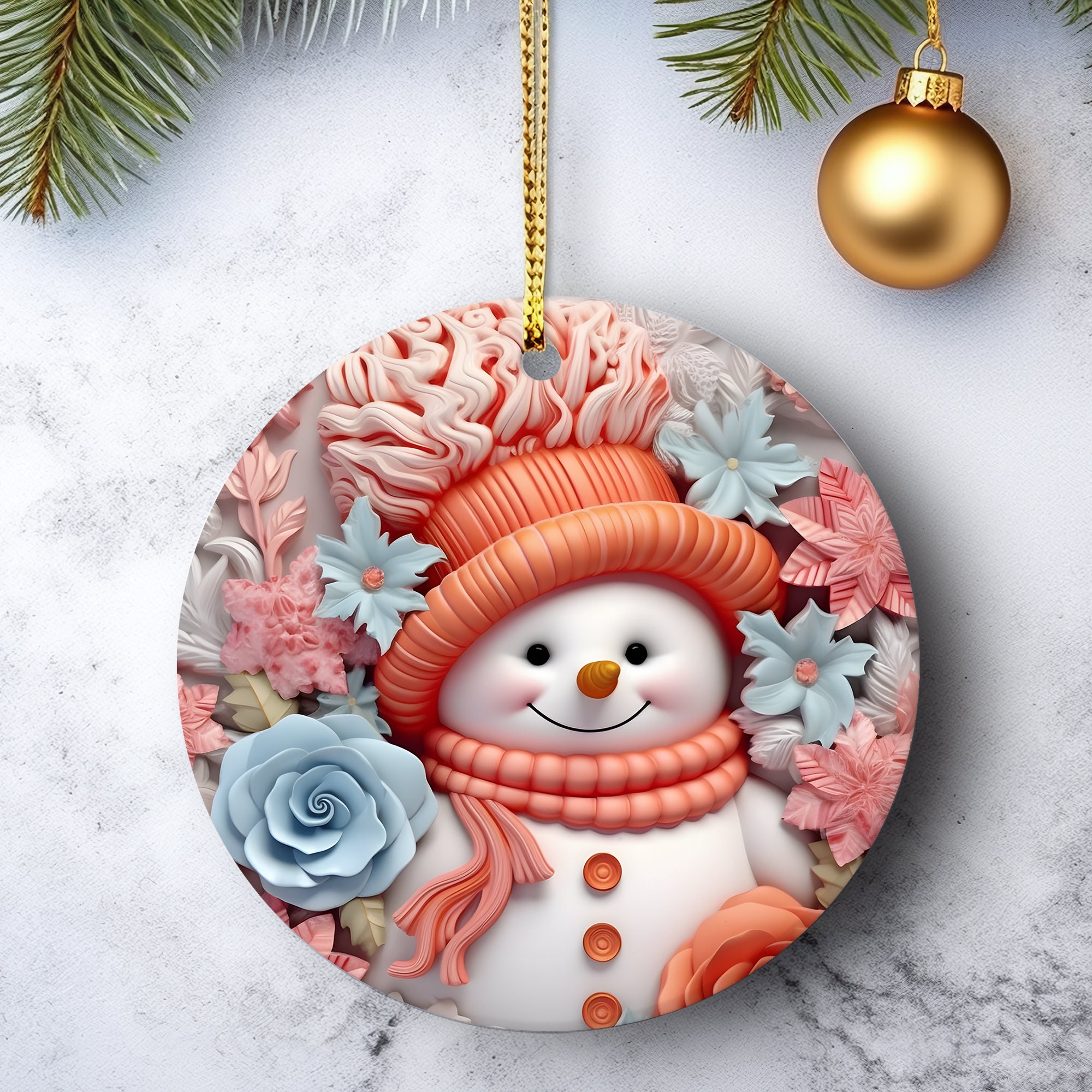 3D Snowman Christmas Ornament Bundle Sublimation  3D Christmas Round Ornament